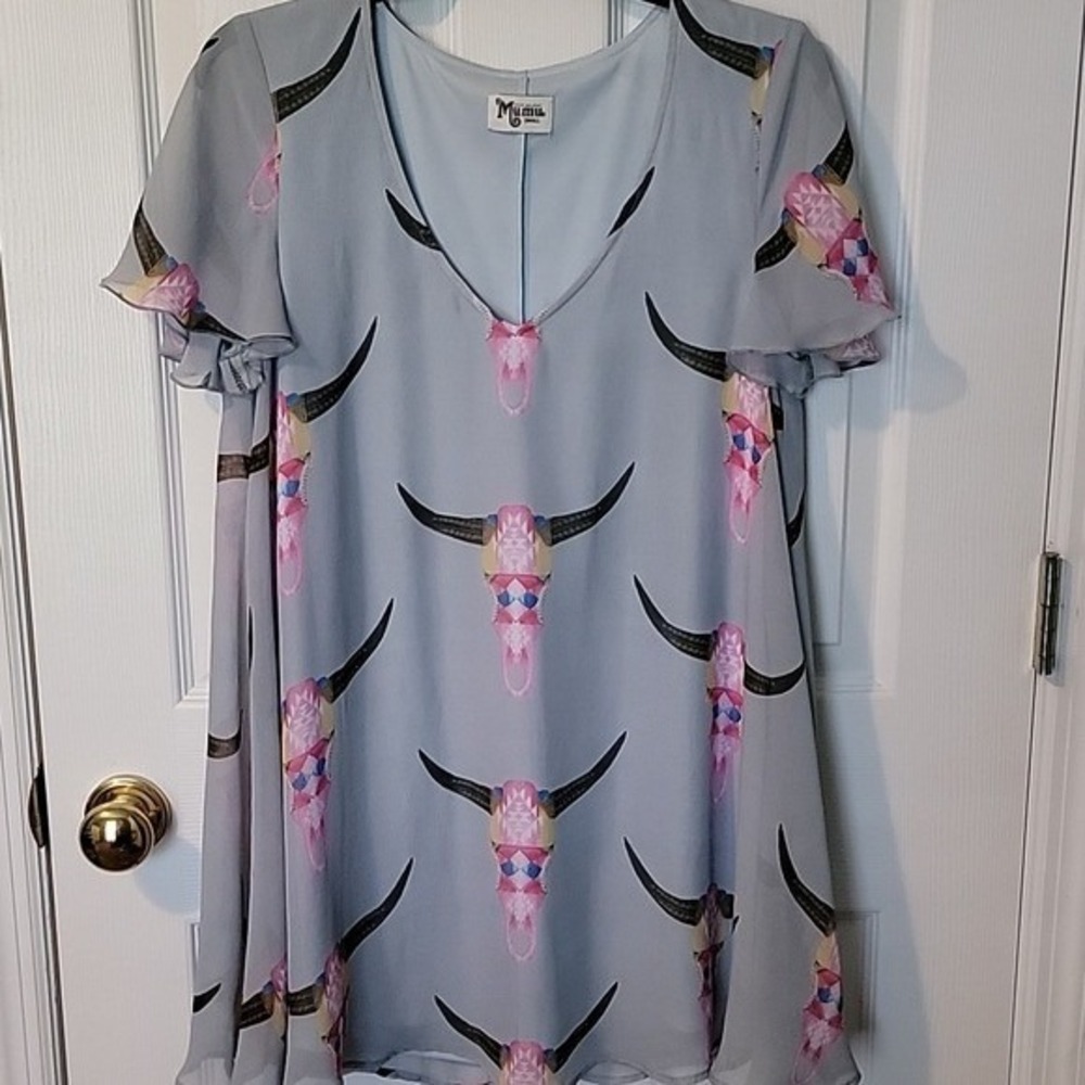 MUMU SMYM Kylie Mini Dress Lite Brite Bull Skull Show Me Your MuMu Small S‎